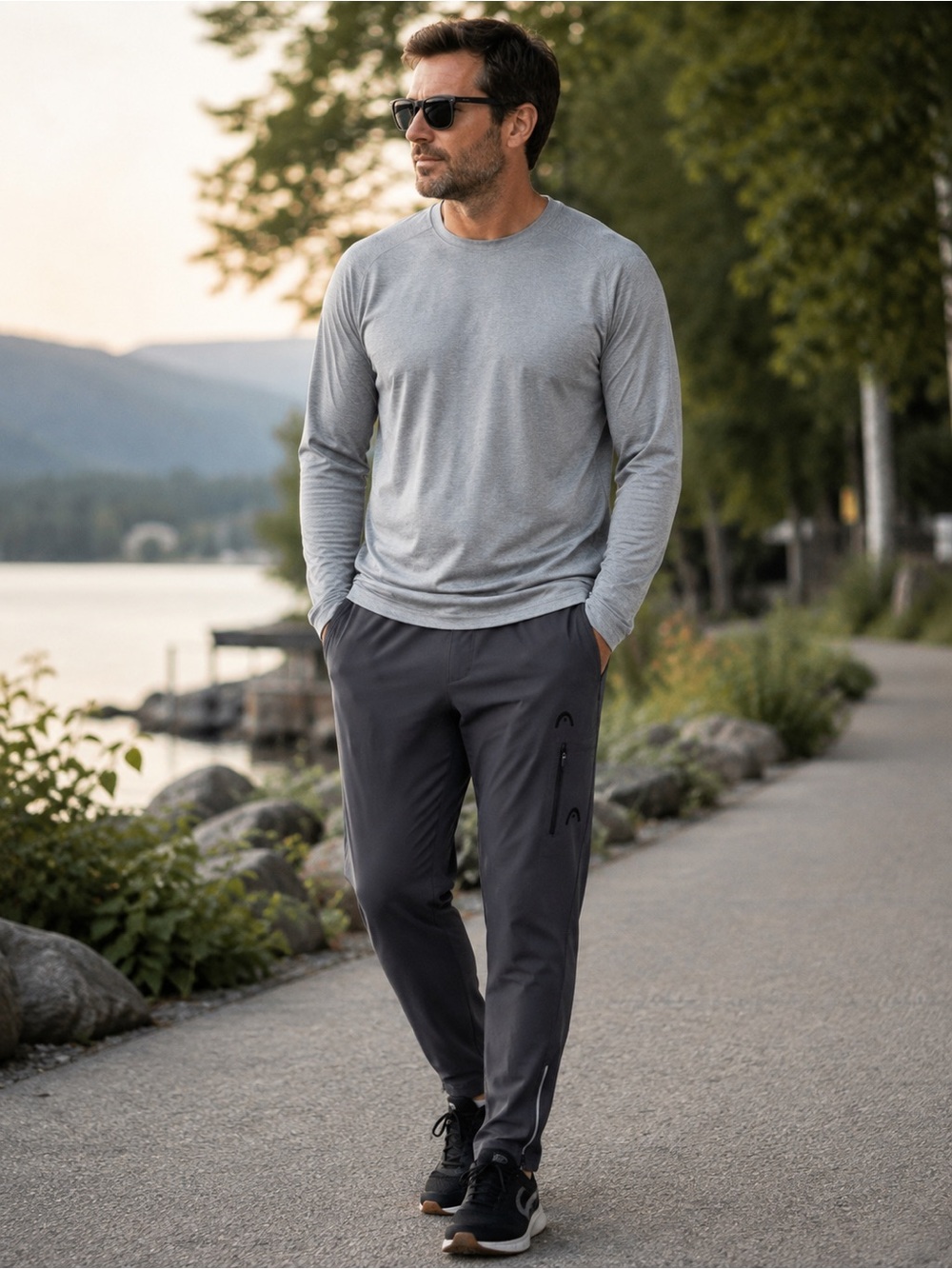HEAD Men’s Gray Performance Athletic Track Pants Zip Ankle Stretch Medium